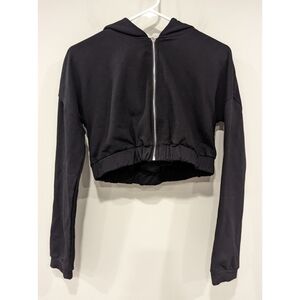 Meshki Black Zip Up Cotton Blend Cropped Hoodie Size Medium